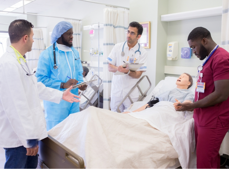 medical students working on care